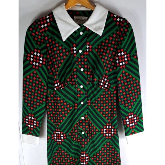 Womens Vintage Dress Maxi Polyester Christmas 1960s Geometric CM Coventry Medium - Picture 2 of 8